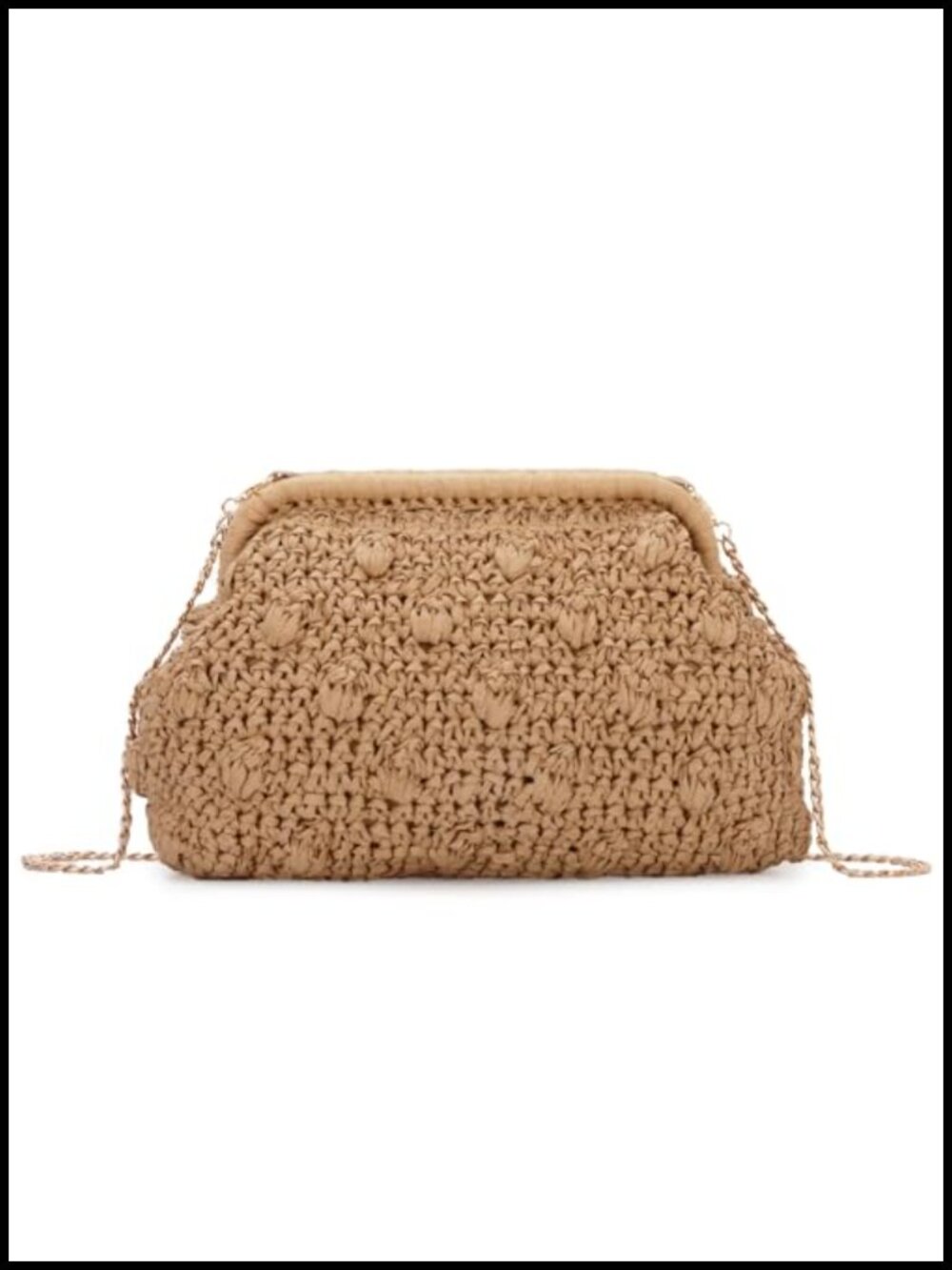 Straw Woven Clutch Purse with Detachable Chain Shoulder Bag